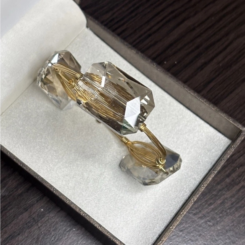 BOURBON & BOWTIES BANGLE BRACELET Smoky Faceted Crystal Statement Chunky Boho - Picture 6 of 8